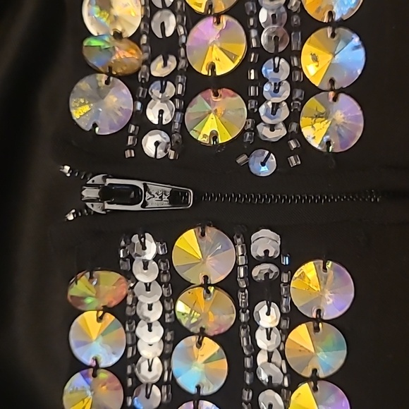 EUC Hailey Logan by Andrianna Papell Beaded Halter Style Open Back Black Gown - Picture 11 of 17